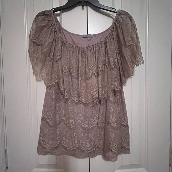 Women's Beige Lacey Blouse in Size Medium by NY Collection - Picture 1 of 4